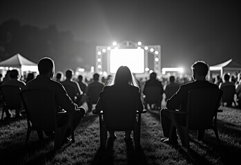 Nostalgic Community gathering with lawn chairs during flash photography