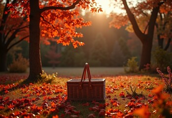 Red Backyard with picnic basket during ambient light