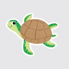Sea Turtle Cute sea animals in crayon style for stickers, icons, logos, etc.