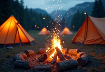 Warm Campground with sparklers during cool white
