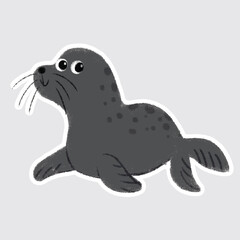Seal Cute sea animals in crayon style for stickers, icons, logos, etc.