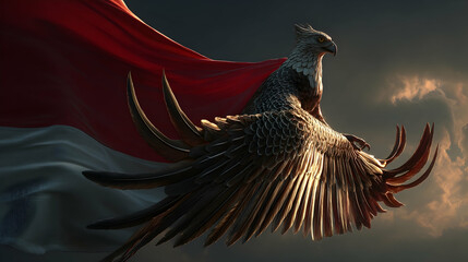 The Garuda bird, with its red and white colors, resembles the Indonesian flag. It is the symbol of Indonesian independence on August 17, 1945.