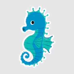 Seahorse Cute sea animals in crayon style for stickers, icons, logos, etc.