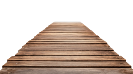 Wooden pier path extending over water in natural scenic setting on white background