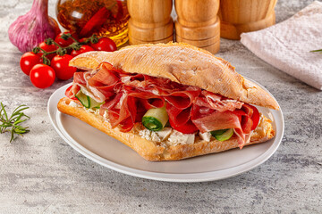 Sandwich with ciabatta and jamon