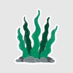Seaweed Cute sea animals in crayon style for stickers, icons, logos, etc.