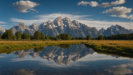 Fototapeta premium Grand Tetons and reflection