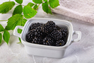 Raw sweet juicy blackberry in the bowl