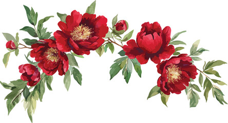 Watercolor Red Peony Flower Border Floral Arrangement Isolated on White © Sharif