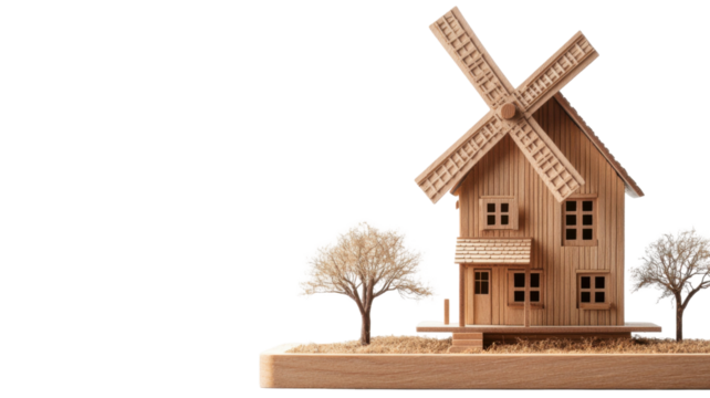 Windmill model representing sustainable and ecological energy on white background