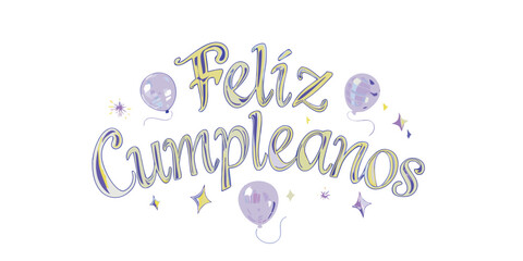 Obraz premium Feliz Cumpleanos script with balloons and stars birthday