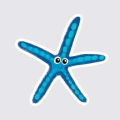 Starfish Cute sea animals in crayon style for stickers, icons, logos, etc.