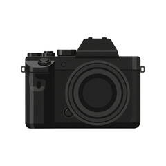 Sleek Black Camera with Textured Lens and Detailed Buttons Isolated on Transparent Background