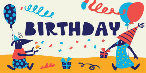 Fototapeta premium Festive birthday celebration with playful characters