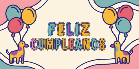 Festive giraffes with balloons and birthday greeting