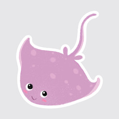 Stingray Cute sea animals in crayon style for stickers, icons, logos, etc.
