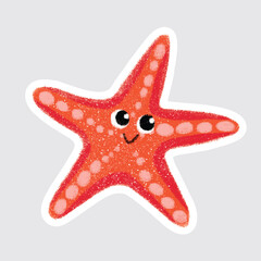 Starfish Cute sea animals in crayon style for stickers, icons, logos, etc.