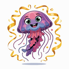 jellyfish character design illustration posing happy