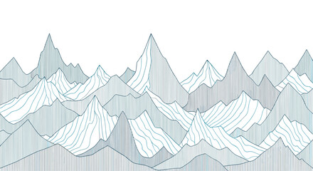 Fototapeta premium Abstract landscape illustration featuring mountains and valleys created using vertical lines and geometric shapes representing a data visualization