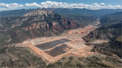 Aerial View of Mountains Valley and Large Ponds