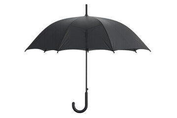 Black umbrella opened, shielding against weather elements with transparent backdrop