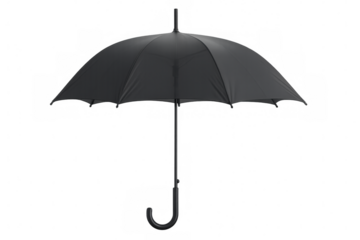 Black umbrella opened, shielding against weather elements with transparent backdrop