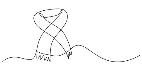 Scarf one line drawing vector. concept of dressing warmly, cold snap or autumn-winter season, single continuous line drawing scarf, Autumn scarf continuous one line drawing, single line art element. 