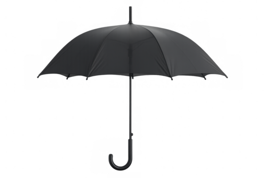 Black umbrella opened, shielding against weather elements with transparent backdrop