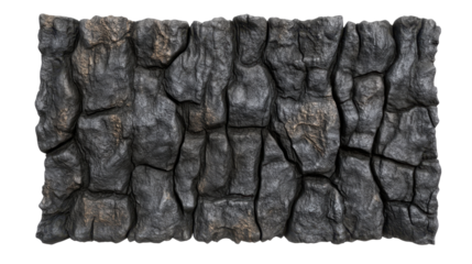 Textured Surface of Rough, Cracked Rock with Dark Gray Tones and Intricate Detail on Transparent Background