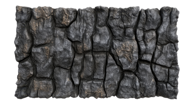 Textured Surface of Rough, Cracked Rock with Dark Gray Tones and Intricate Detail on Transparent Background