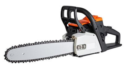 Modern motor chainsaw shown from the front side 