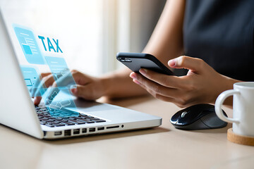 Fototapeta premium Online Tax Filing and Mobile Payment with Digital Interface on Laptop for Financial Management