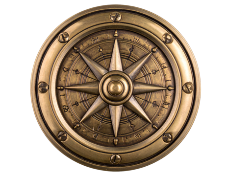 Vintage Brass Compass on Black Background