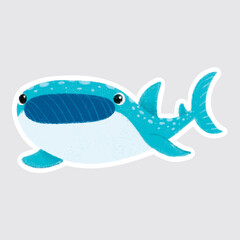 Whaleshark Cute sea animals in crayon style for stickers, icons, logos, etc.