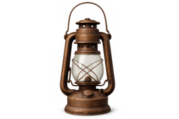 Vintage kerosene lantern glowing against transparent backdrop, evoking warm, nostalgic lighting ambiance