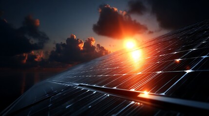 Solar Panel at Sunset for Clean Energy