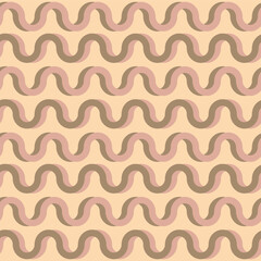 seamless abstract pattern, vintage brown and pink wavy stripes on cream background - muted tones seamless pattern