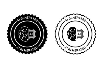 AI Generated Badge with Brain and Microchip Icon in Circular Label Design