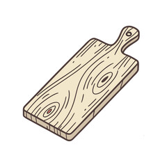 Hand Drawn Wooden Cutting Board with Handle, Vintage Kitchen Utensil, Rustic Chopping Board Isolated on White Background, Vector Illustration