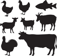 Fototapeta premium animal in farm goat chicken duck cow silhouette