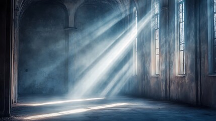 Sunlight beams in abandoned interior