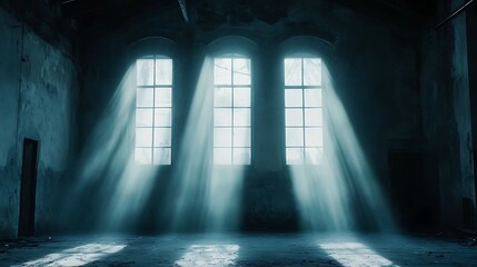 Sunlight beams through windows in industrial interior