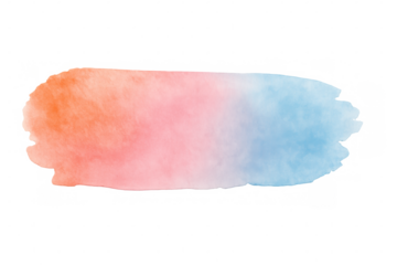 Vibrant watercolor gradient blending orange, pink, blue hues brushing across transparent surface