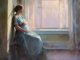 Serene pastel artwork capturing the hopeful anticipation of pregnancy. Ideal for wellness, maternity, and mental health themes