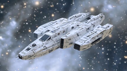 White spaceship in cosmic nebula