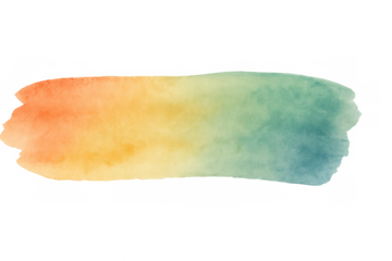 Vibrant watercolor gradient brushstroke transitioning from orange through yellow into green, transparent backdrop