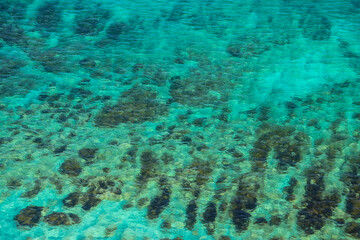 Background of the transparent turquoise water of sea or ocean