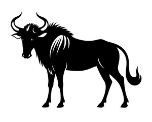 Wildebeest silhouette vector on a clean white backdrop brings African wildlife.