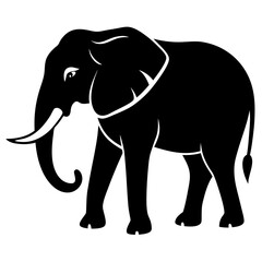 Fototapeta premium A black vector silhouette presents an elephant on a clean white background.