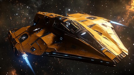 Yellow spaceship in space